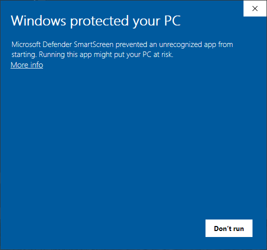 Windows Defender SmartScreen — More info link