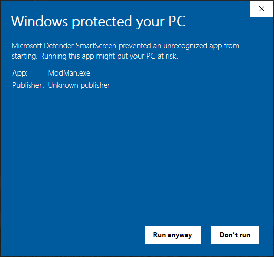 Windows Defender SmartScreen — Run anyway button